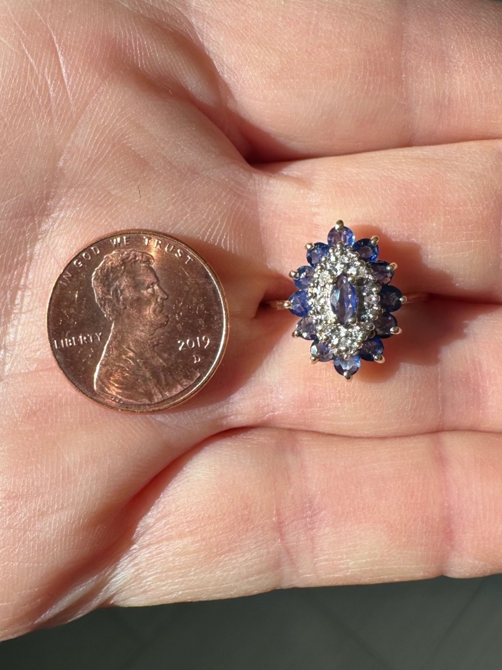 ✨ VINTAGE 14k Gold Sapphire & Diamond Double Halo Cluster Ring 💎 Size 5 - Picture 8 of 12